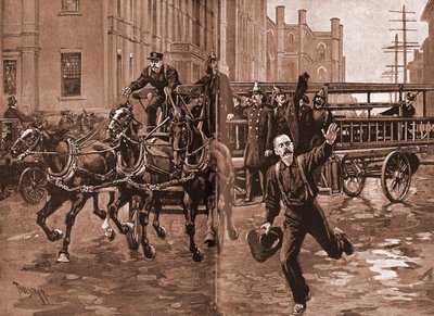 A hook and ladder company in the 1890s, New York by Thure de Thulstrup